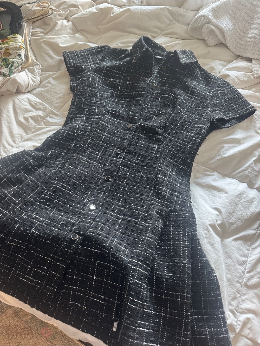 Zara Black Tweed Button-Front Women's Dress